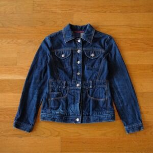 BCBGMAXAZRIA Jeans Denim Jacket Blue Y2K Utility Cropped Women's XS Grunge
